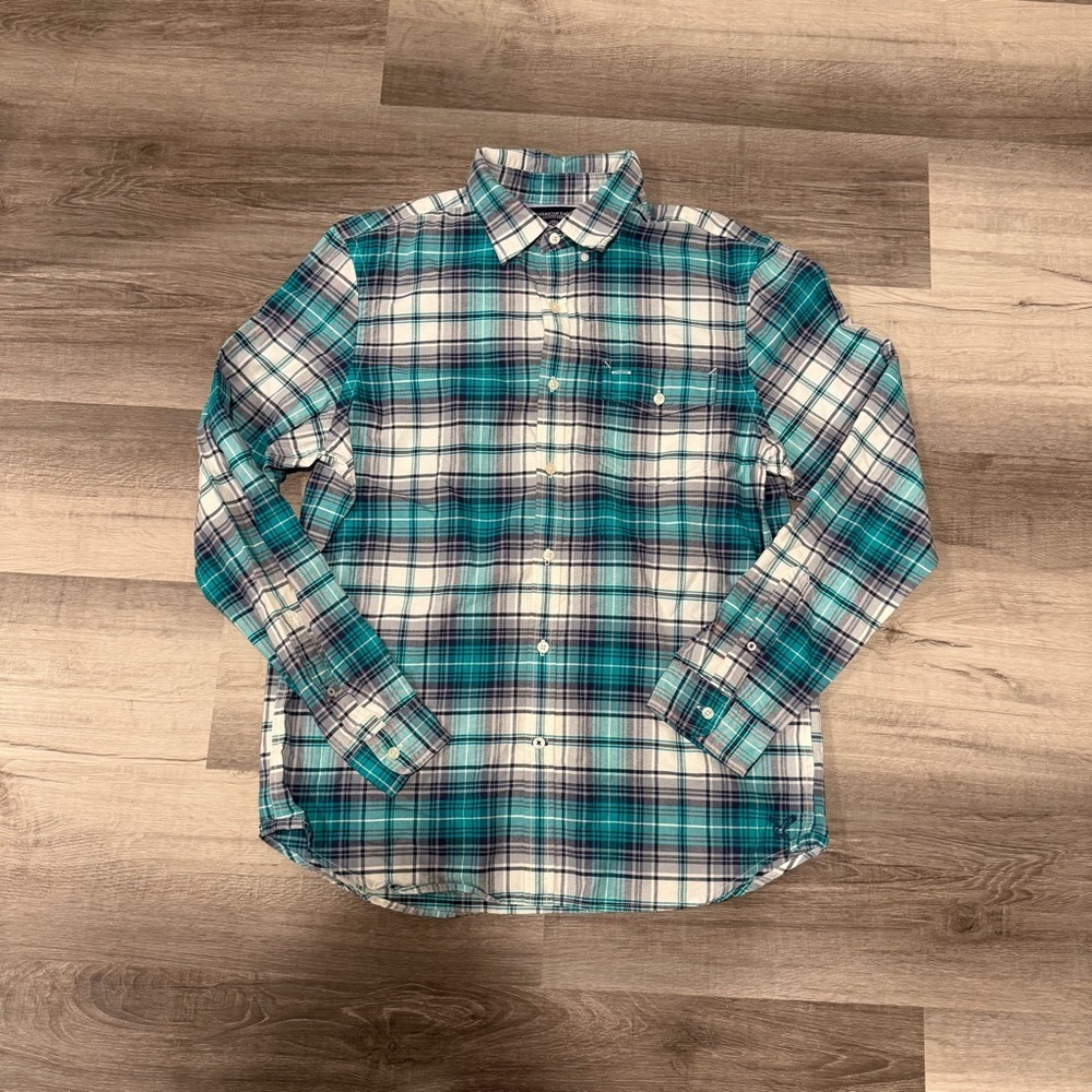 American Eagle Men's Long Sleeve 100% Cotton Plaid Button Down Slim Fit Large